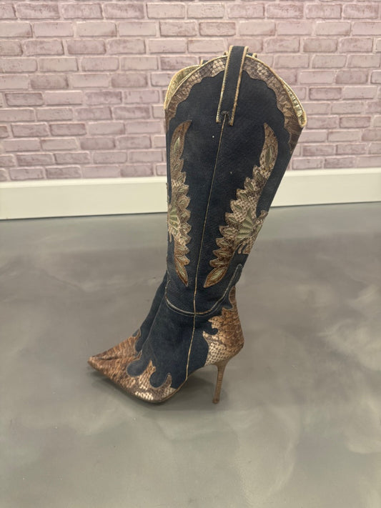 Tsakiris Mallas Boots, Denim/snakeskin, 7.5, As Is
