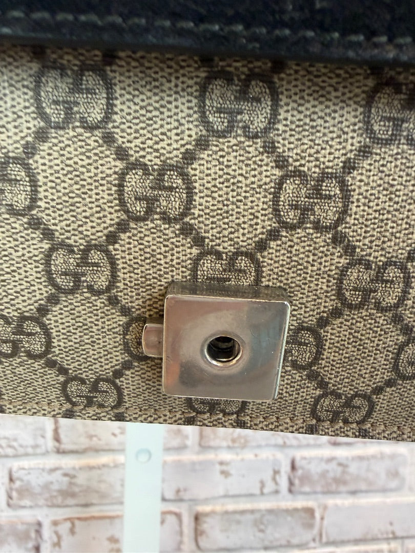 Gucci GG Supreme Monogram Suede Crystal Small Dionysus Shoulder Bag Beige Ebony Black interior Handbag, Beige Ebony Taupe, One Size, Used - Excellent