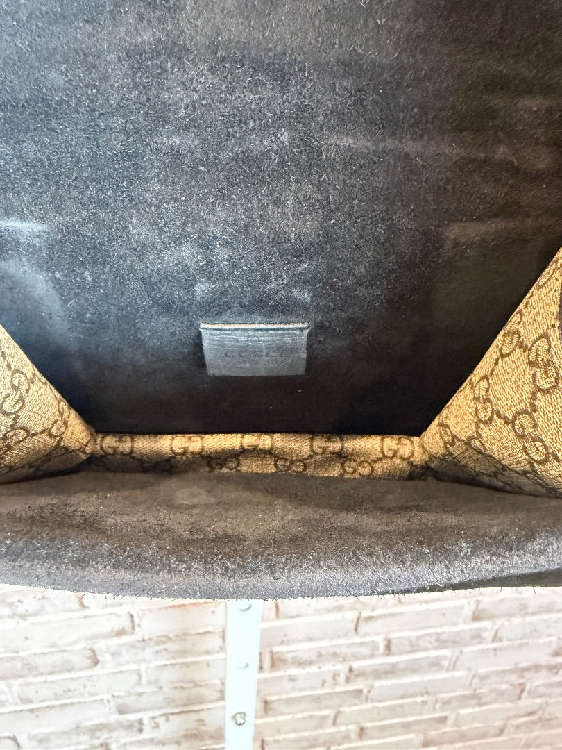 Gucci GG Supreme Monogram Suede Crystal Small Dionysus Shoulder Bag Beige Ebony Black interior Handbag, Beige Ebony Taupe, One Size, Used - Excellent