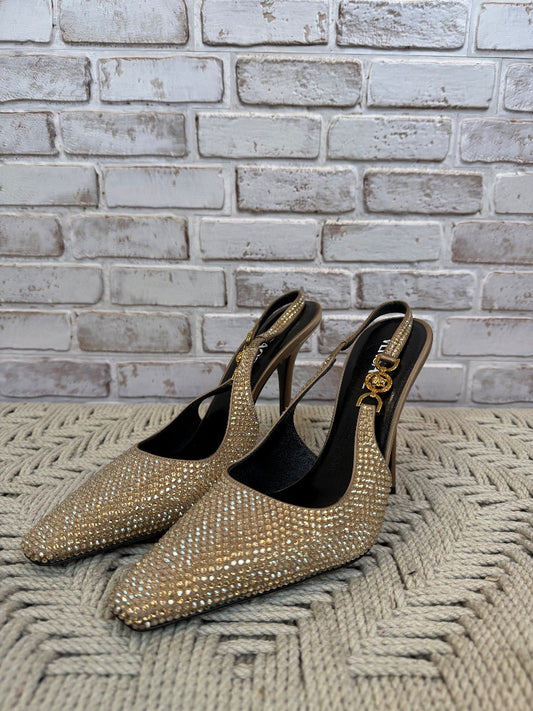 Versace Camel Oro 110 Medusa ‘95 embellished slingback pumps Heels, camel/gold, 40, Used - Excellent