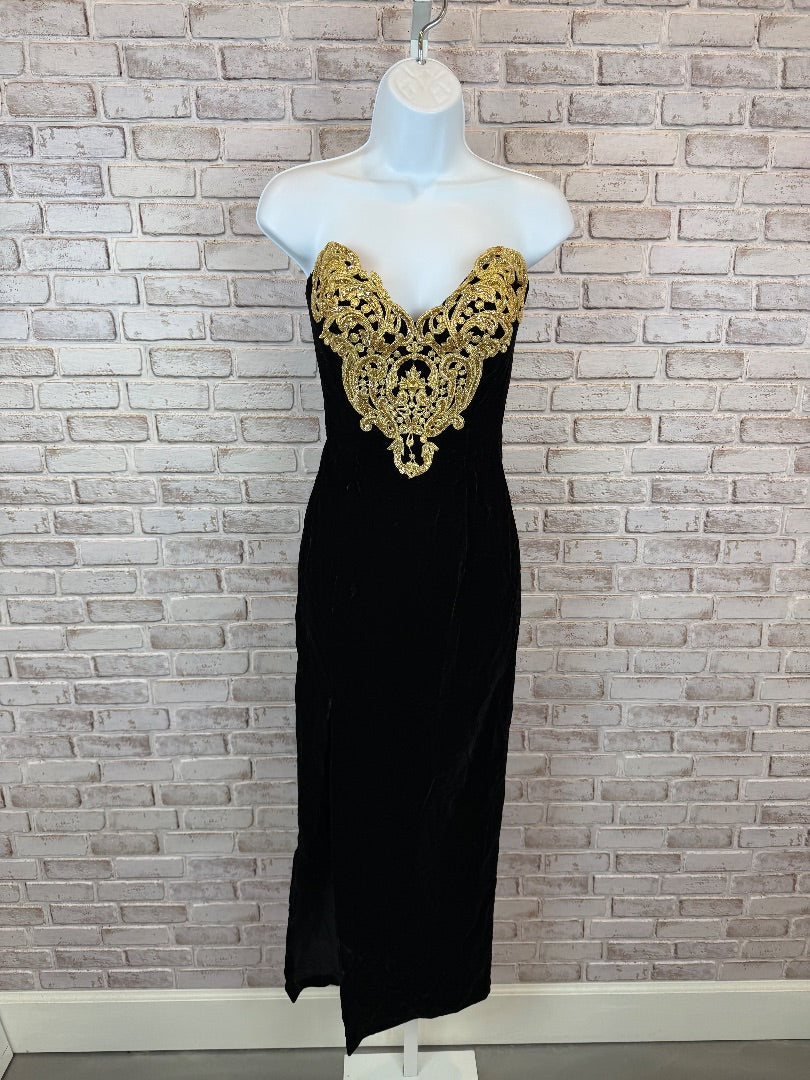 Jessica McClintock for Gunne Sax Dress, Black/gold, 8, Used - Excellent