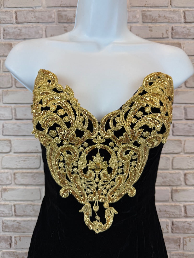 Jessica McClintock for Gunne Sax Dress, Black/gold, 8, Used - Excellent