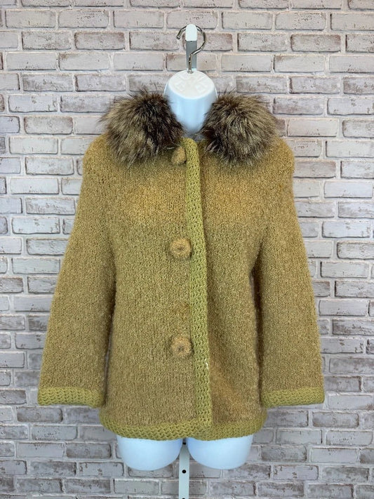Jules Tabach Top - Cardigan – Vintage 1960s Jules Tabach Fox Fur Collar Sweater cardigan, Beige, One Size, Used - Good [Live 2.15]