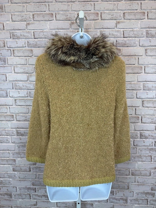 Jules Tabach Top - Cardigan – Vintage 1960s Jules Tabach Fox Fur Collar Sweater cardigan, Beige, One Size, Used - Good [Live 2.15]