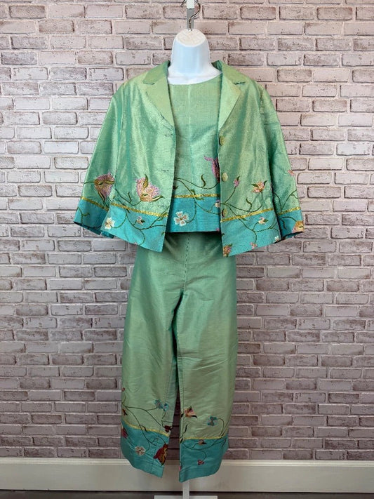 Renato Nucci Matching Clothing Set – Vintage 1990s French Designer Renato Nucci Matching Clothing Set, Turquoise multi, 40/46, Used - Good [Live 2.15]