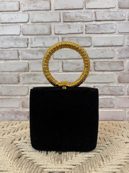 Vanessa Vintage Velvet Ring Handle Wallet Clutch – Black