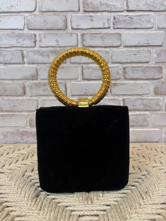 Vanessa Vintage Velvet Ring Handle Wallet Clutch – Black