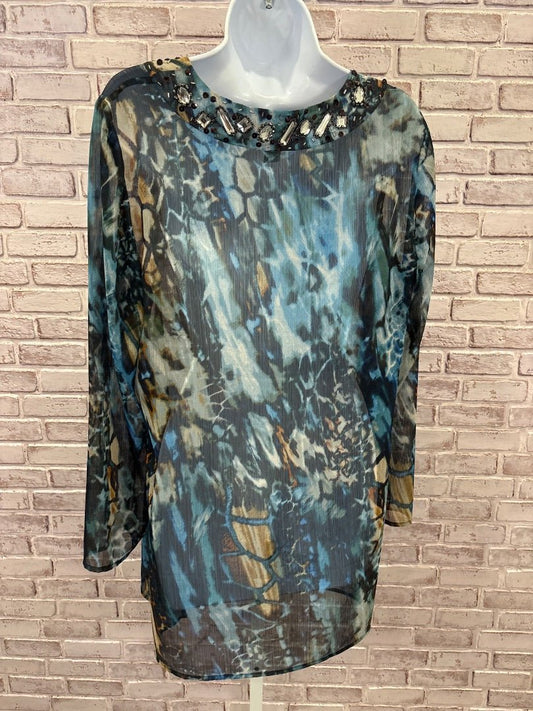 Chicos Shirt, Teal multi, Medium/1, Used - Good - Chill Boutique Consignment