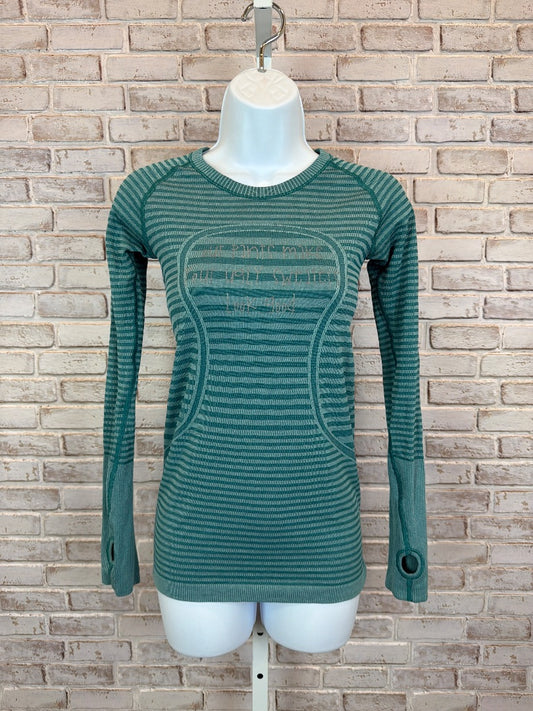 Lululemon “Our Pants Make Your Ugly Sweaters Loog Good” Shirt, Teal, Small, Used - Good