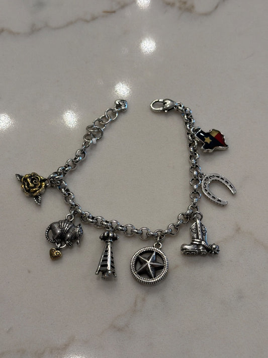 Brighton Texas Charm bracelet, Silver, One Size, Used - Good