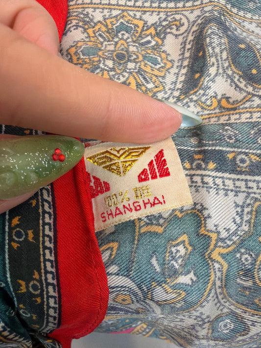 Shanghai Tongchun Scarf Factory Silk  Scarf, Red multi, One Size, Used - Excellent