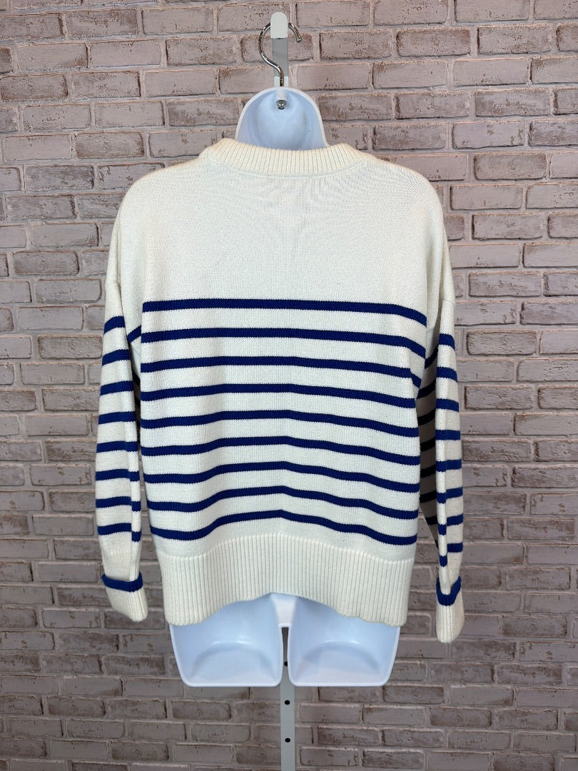 Philosophy Sweater, White/blue stripes, Large, Used - Good