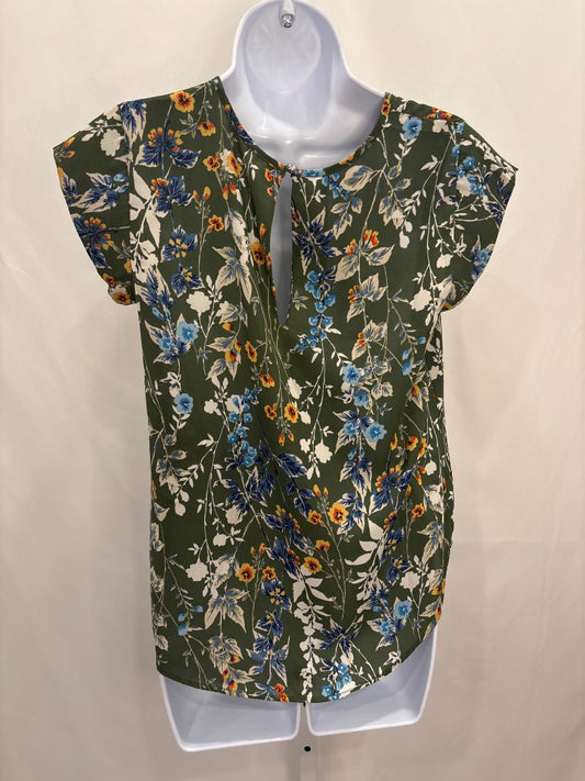 Lily White Shirt, Green floral, Small