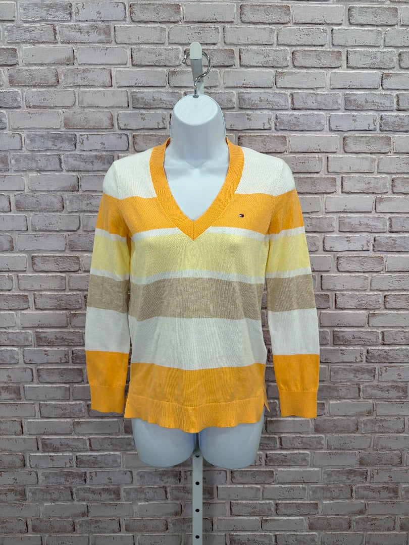 Tommy Hilfiger Shirt, orange multi stripes, XS, Used - Good
