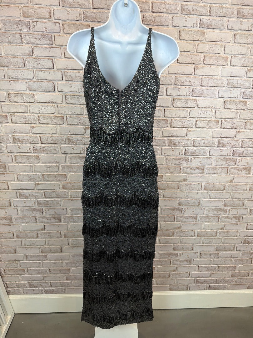 Bill Shelly’s Chez Royale Vintage 1960s Sequin and Beaded Fringe Dress, Black/charcoal grey, 12, Used - Excellent