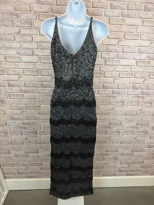 Bill Shelly’s Chez Royale Vintage 1960s Sequin and Beaded Fringe Dress, Black/charcoal grey, 12, Used - Excellent
