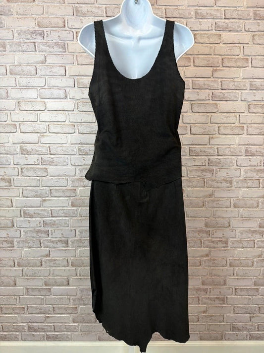 Jean West Matching Suede Tank and Skirt Set – Black – Good Condition
