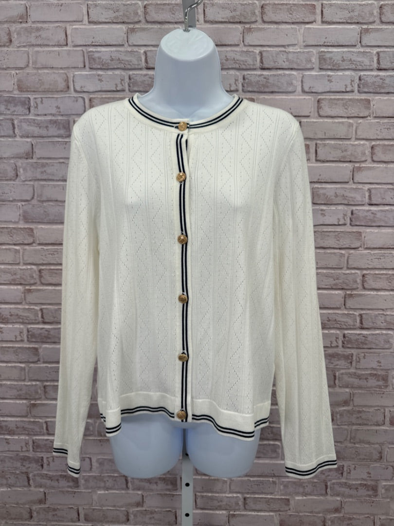 Adrianna Papell Sweater, White/black, Large, New With Tags