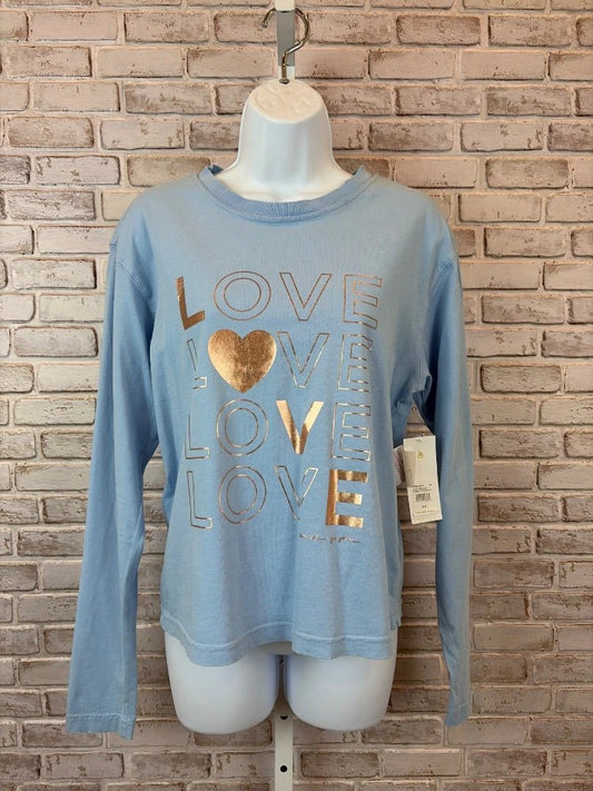 Gentle Gangster Top - Shirt – Gentle Gangster “Love” Shirt, Blue/rose gold, XS, New With Tags