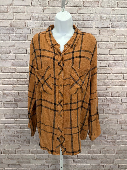 Grace & Lace Shirt, tan/black plaid, Large, Used - Good