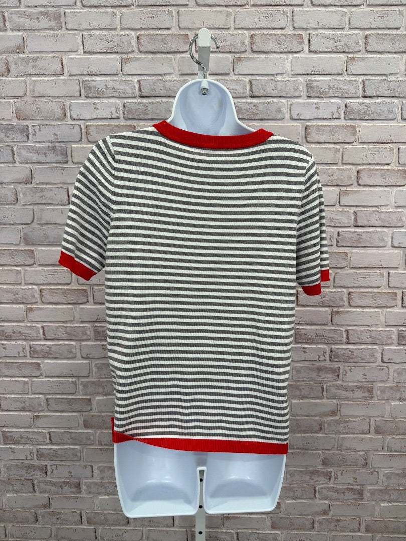 Dokotoo Tee shirt, grey/white stripes, Small, Used - Good