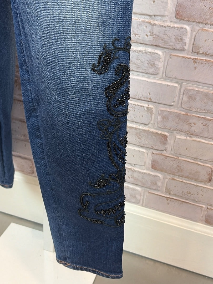 White House Black Market Embroidered Skinny Jeans, Denim, 6, Used - Excellent