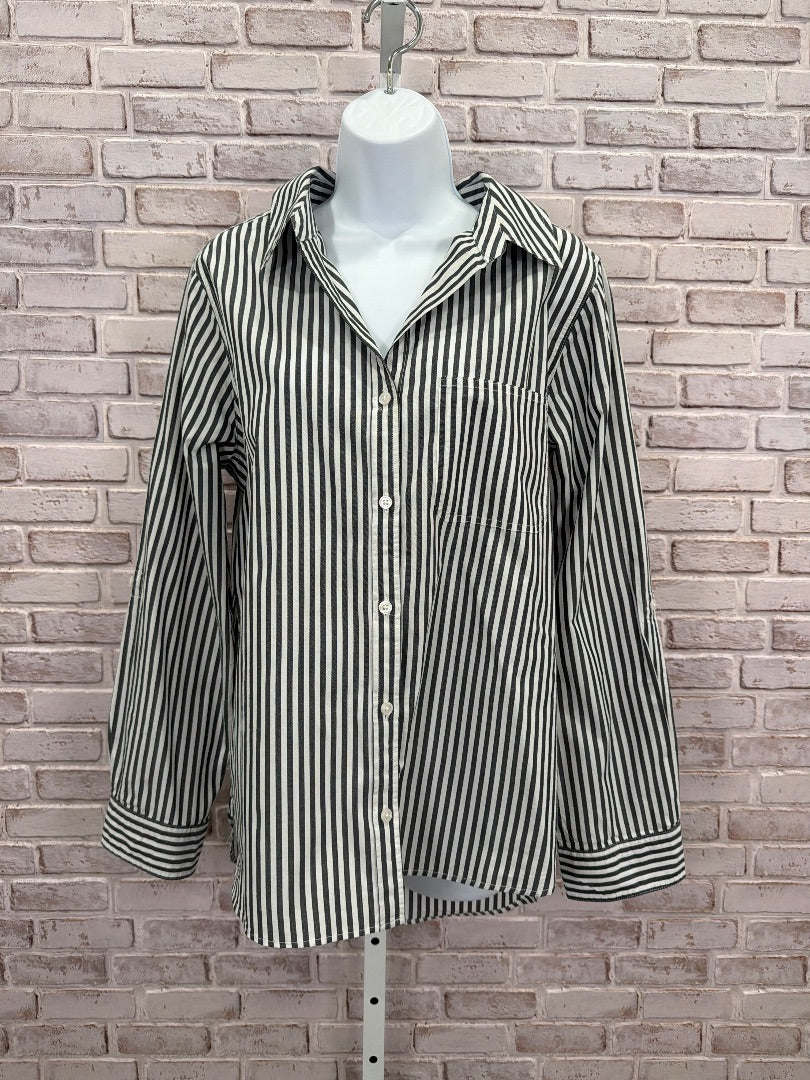 Velvet Heart Shirt, grey/white stripes, Large, Used - Good