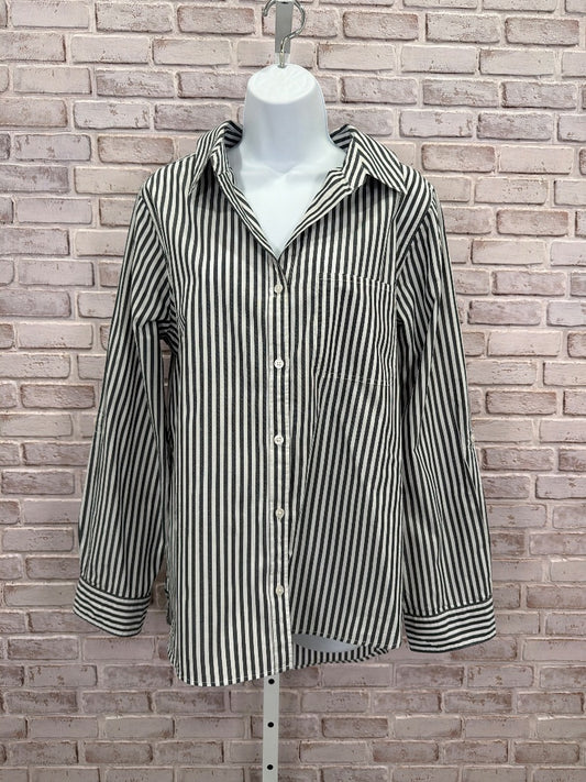 Velvet Heart Shirt, grey/white stripes, Large, Used - Good