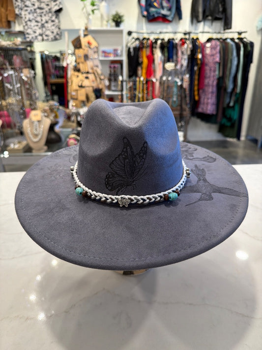 Sun Kissed Fedoras Flat Brim hat, Charcoal grey, Medium, Brand New