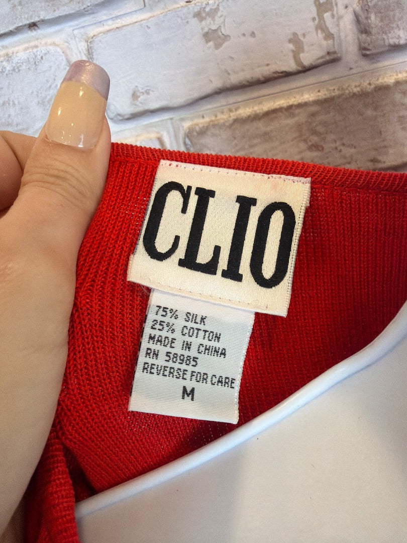 Clio Silk Blend and Beaded Shirt, Red orange multi, Medium, Used - Good