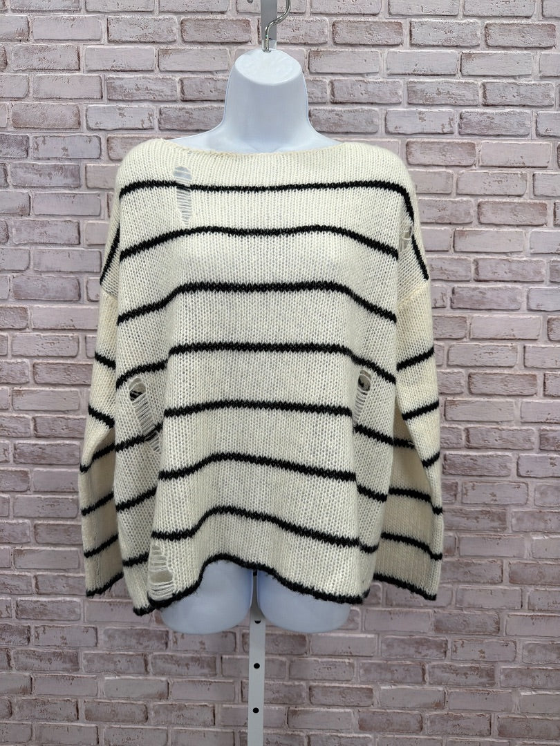 Favlux Sweater, White/black stripes, Medium, Used - Good