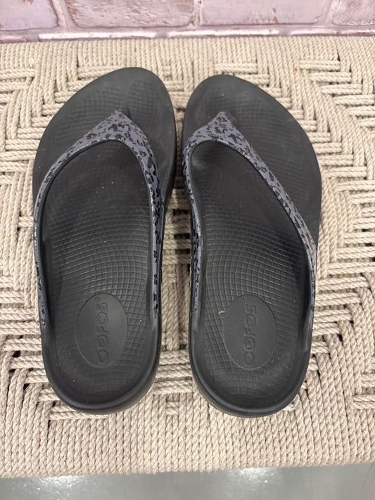 Oofos Flip flops, Black leopard, 8, Used - Good