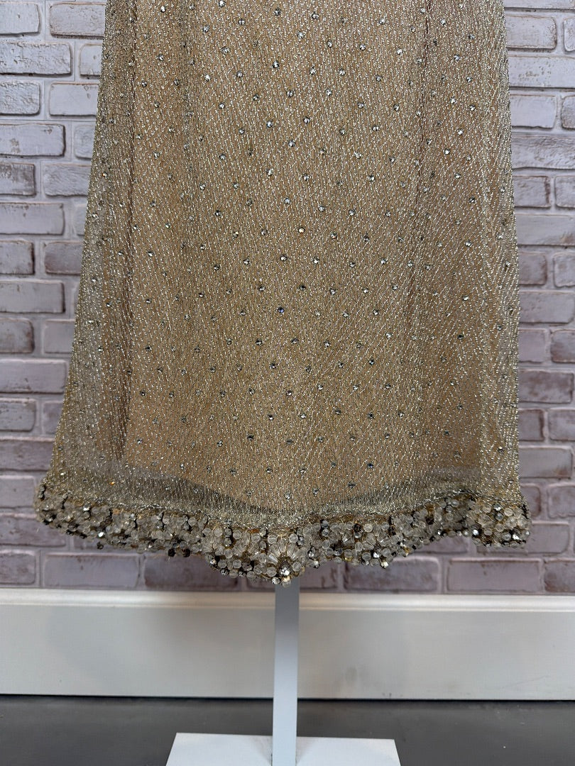 Various Vintage Metallic Micro-mesh Dress, Nude/silver, Small, Used - Good