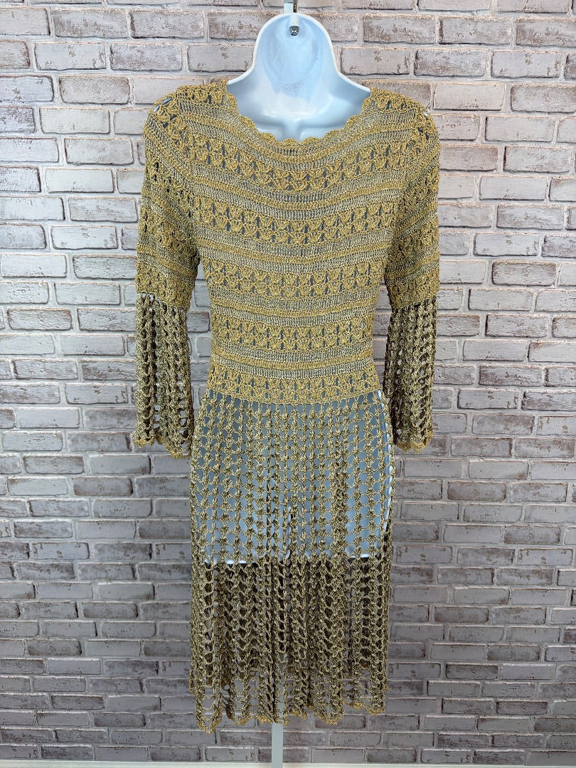 Leifnotes Crochet Dress, Gold/beige, XS, Used - Excellent