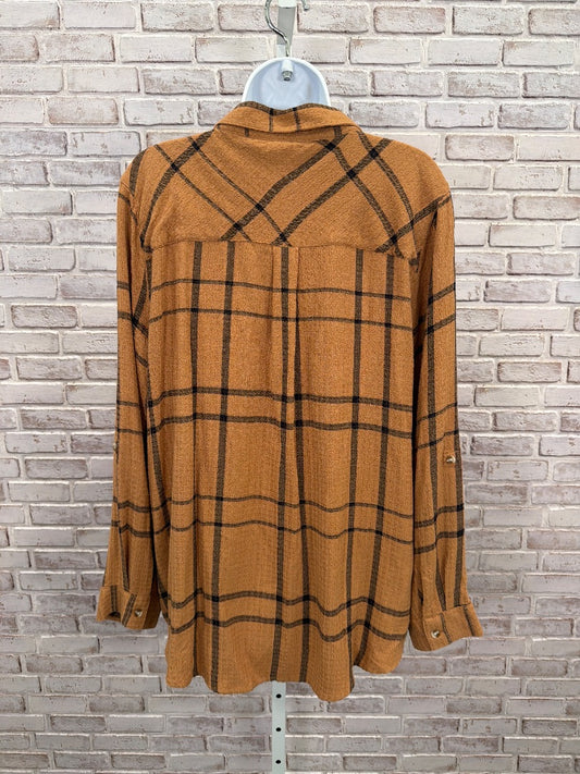 Grace & Lace Shirt, tan/black plaid, Large, Used - Good