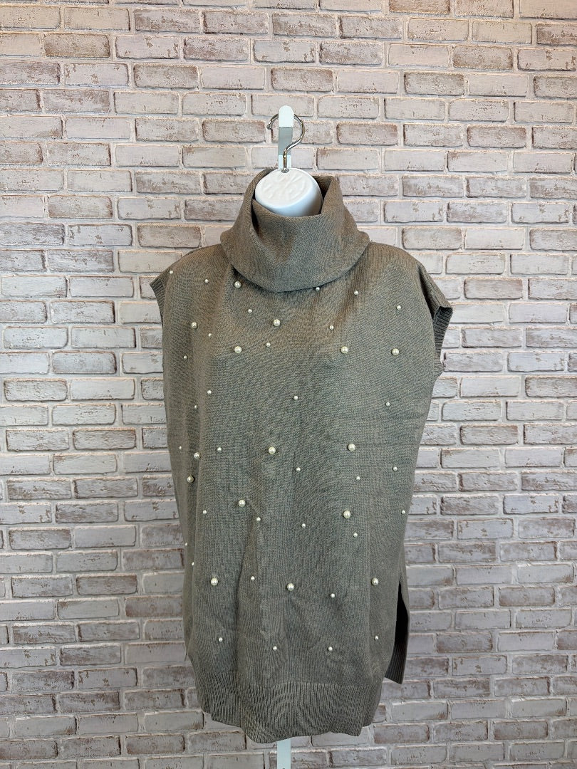 Angela Mara Sleeveless Sweater, Taupe, Small, Used - Good