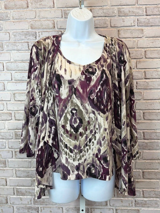 Easy Wear By Chicos Cardigan And Tank Set - Purple Multi - Excellent Condition