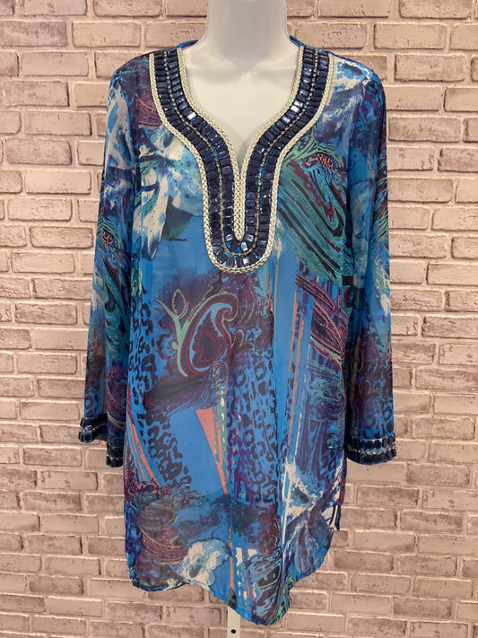 Adrienne Vittadini Shirt, Blue multi, Medium, Used - Good