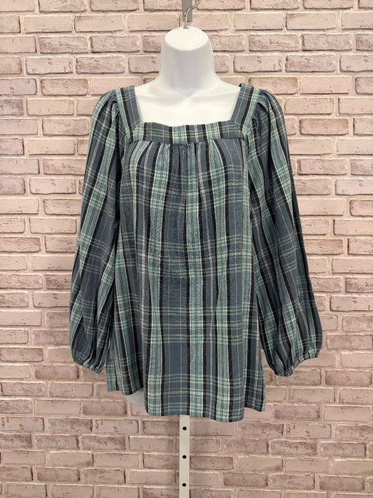 Lauren Conrad Shirt, Teal plaid, Small, Used - Good
