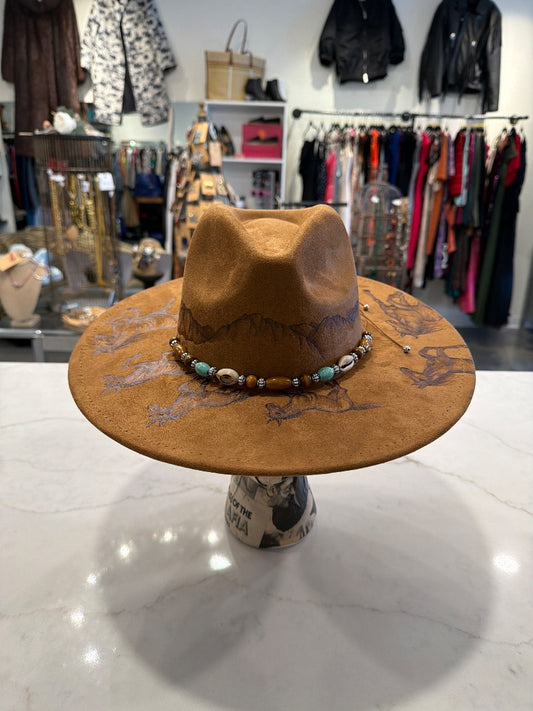 Sun Kissed Fedoras Flat Brim Hat, Tan, Medium, Used - Excellent