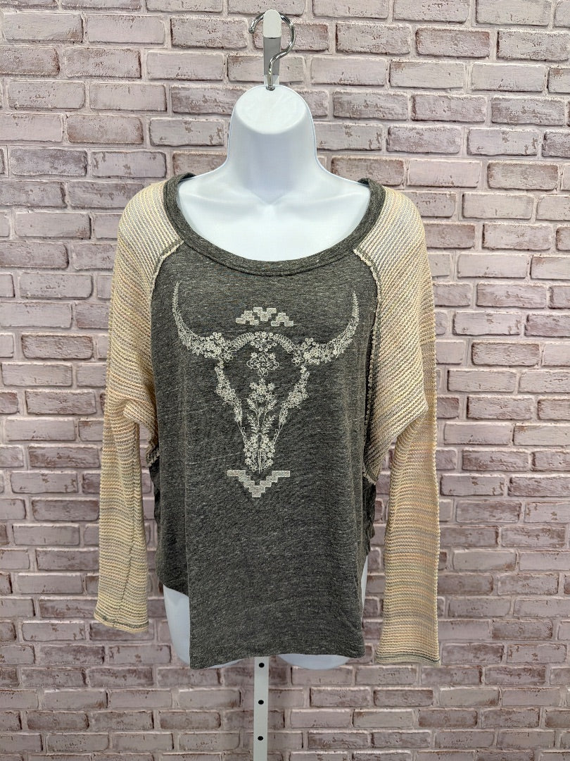 We the Free Shirt, Grey/beige, XS, Used - Good