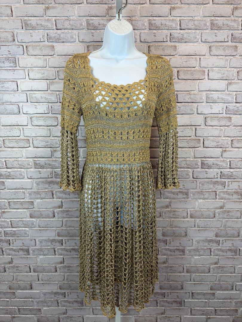 Leifnotes Crochet Dress, Gold/beige, XS, Used - Excellent