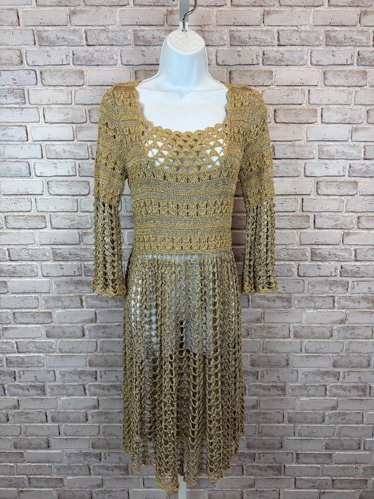 Leifnotes Crochet Dress, Gold/beige, XS, Used - Excellent