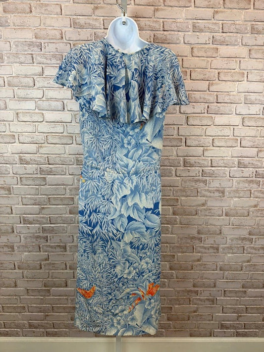 Marine Ferrari Dress – Vintage Marine Ferrari Silk Dress, Blue floral, 6, Used - Excellent [Live 2.15]