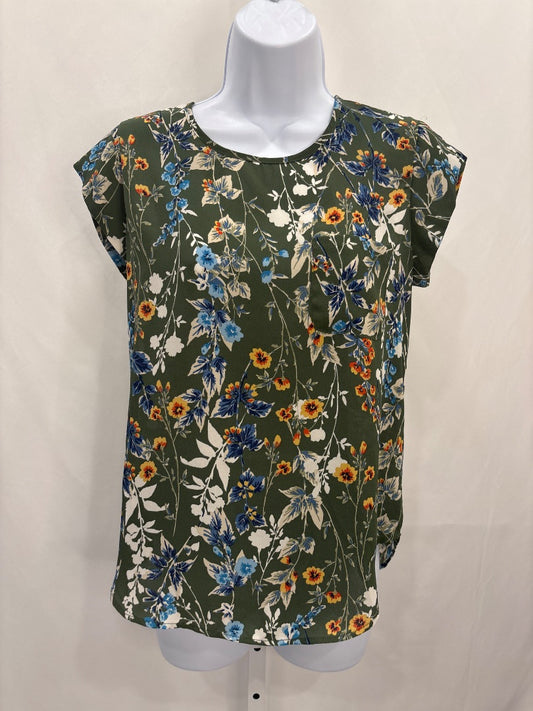 Lily White Shirt, Green floral, Small