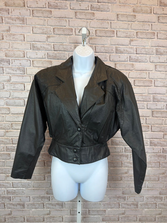 Byrnes & Baker Thinsulate Leather Bomber Jacket, Black, Small, Used - Good
