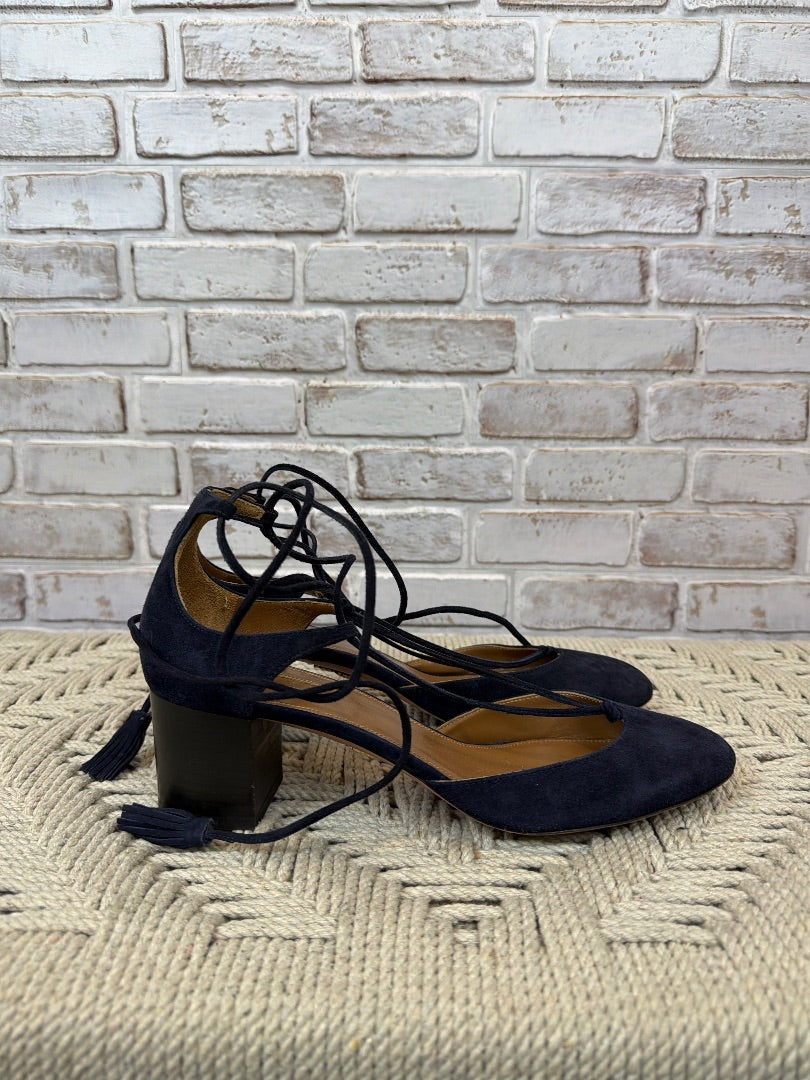 Aquazzura Firenze Suede Tassel Heels, Navy, 39.5, Used - Good