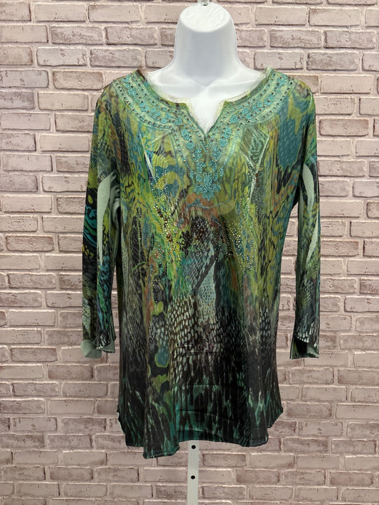 French Blue Shirt, Green multi, Large, Used - Good