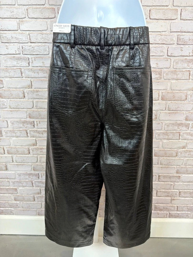 Chicos Bottom - Pants – Chicos Faux Leather Wide Leg Pants, Black, 10, New With Tags
