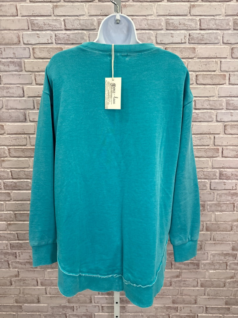 Grace & Lace sweater, Turquoise, Large, New With Tags